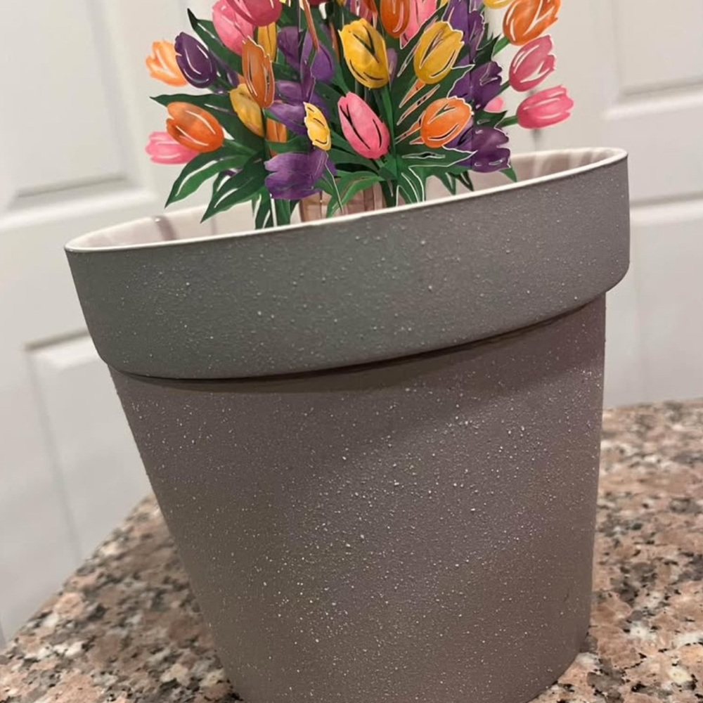 Gray Terracotta Flower Pot with Colorful Paper Tulips